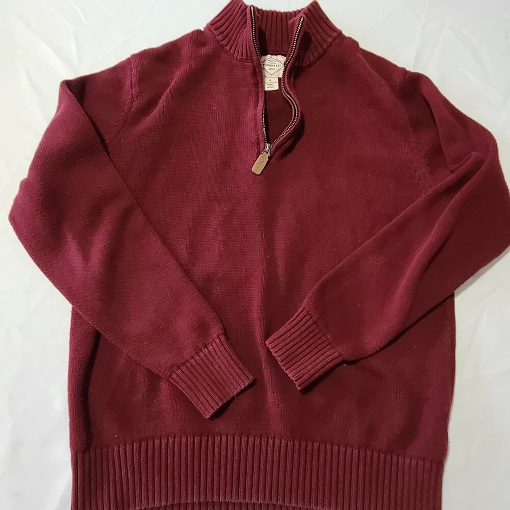 Mens St Johns Bay Quarter Zip Burgundy Sweater Medium Pullover 100% Cotton